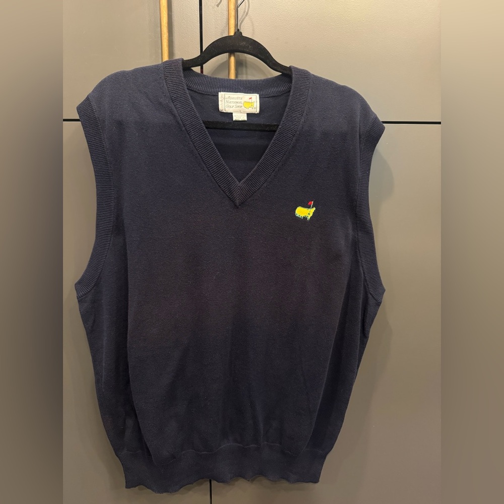 Masters Augusta National Golf Shop V-Neck Sweater Vest Men’s Size L Navy Blue